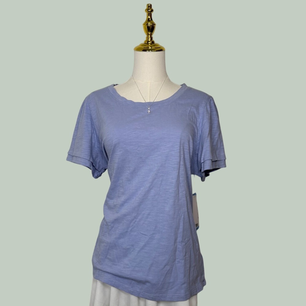 seven7 blue double ruffle sleeve top blouse softgirl chic cottagecore dainty NWT